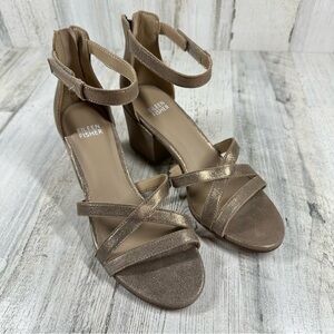 New Eileen Fisher Jazzy Block Heel Sandal Gold Shimmer Women's Sandal  #417